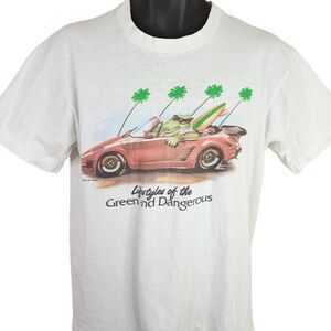 Alligator Surfer T Shirt Vintage 80s Palm Trees Sports Car Made In USA Mens L
